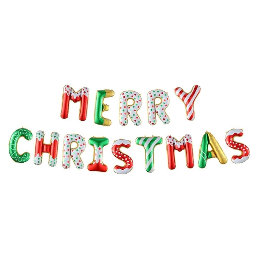 Atpata Funky 16Inch Merry Christmas Alphabetic Text Foil Balloons Donut Candy and Snow Frost Theme Festive Decor for Magical Holiday Xmas Celebrations