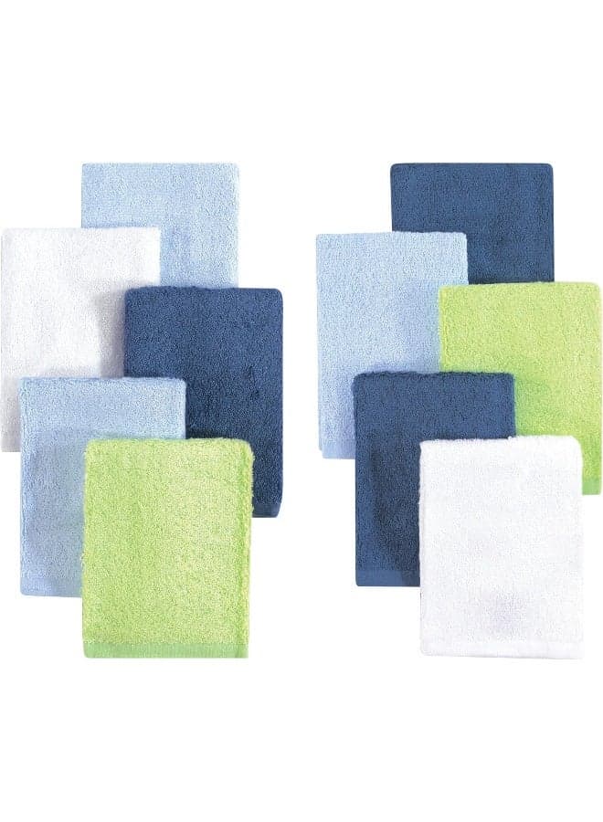 Little Treasure Unisex Baby Rayon from Bamboo Luxurious Washcloths, Denim Lime 10-Pack