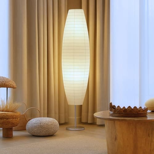 LIGHTACCENTS 59-Inch Rice Paper Floor Lamp – Japanese-Style Lantern with White Paper Shade, Modern Standing Lamp for Living Room, Bedroom, Office, Soft Ambient Lighting for Home Décor