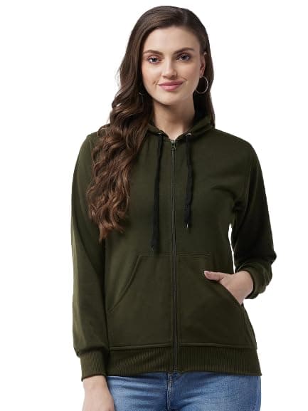 Pivl Full Sleeve Solid Women Sweatshirt_Olive, M