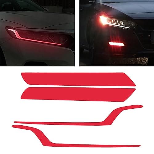 TOMALL 2 Pair Headlight Fog Light Vinyl Films Smoke Tint Compatible with Honda 10th Gen Accord 2018-2023 Light Transmission Tint Wrap Exterior Self-Adhesive Sticker Decorations Trim (Red)