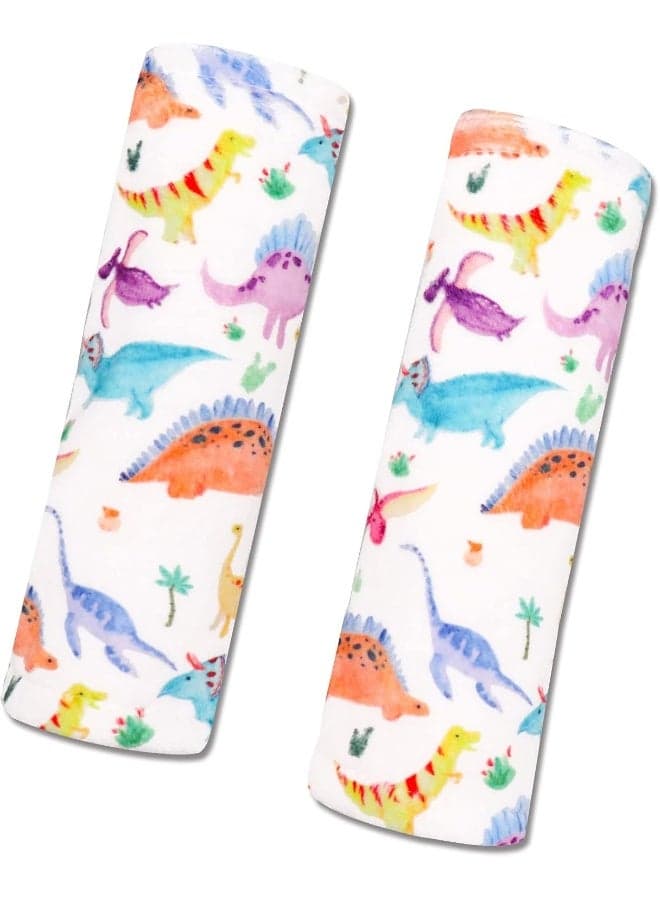 SWESEN Baby Car Seat Belt Covers for Boys and Girls, Carseat Shoulder Padding, Soft Car Seat Neck Cover, Minky Car Seat Straps Shoulder Pads, Dinosaur Stroller Strap Cover for Baby Kids, White