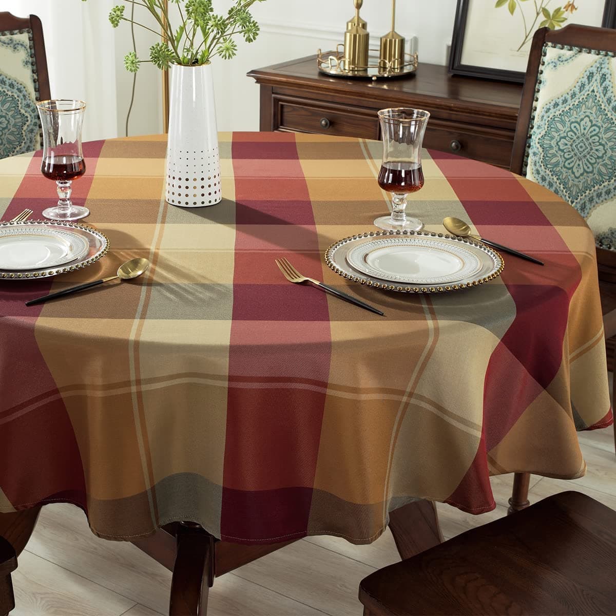 SASTYBALE Checkered Tablecloth 60 Inch Round Table Cloths Spillproof AntiShrink Soft and Wrinkle Resistant Decorative Fabric Table Cover for Kitchen Dinning Tabletop OutdoorRoundRed