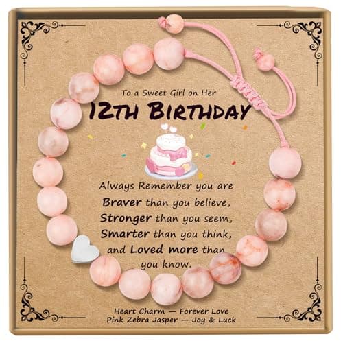 Sereney 12 Year Old Girl Birthday Gifts, Pink Beaded Adjustable Bracelet as Gifts for 12 Year Old Girl Daughter Granddaughter Niece, 12th Birthday Teen Tween Preteen Girls Trendy Stuff