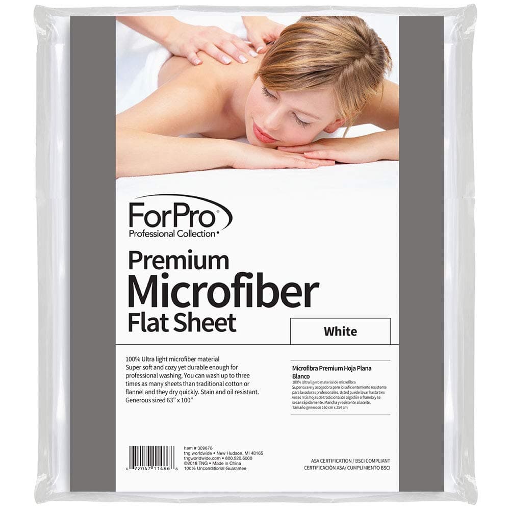 ForPro Professional Collection Premium Microfiber Flat Sheet, Ultra-Light, Stain and Wrinkle-Resistant, for Massage Tables, Oil and Wrinkle Resistant, 63" W x 100" L, White