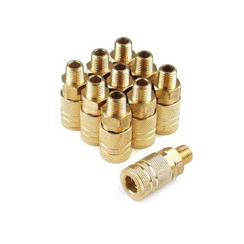 Primefit IC1414MB6-B10-P 1/4-Inch 6-Ball Brass Male Industrial Coupler Contractor Pack, 10-Piece
