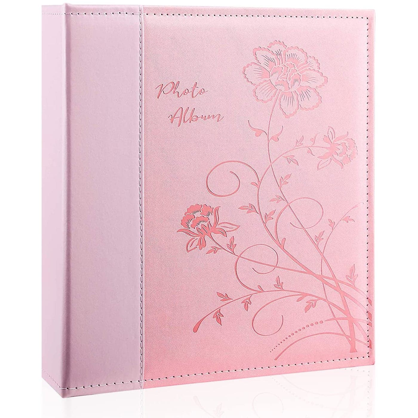 Miaikoe Photo Album 8x10 Clear Pages Pockets Leathe Cover Slip Slide in Photo Album Holds 50 Vertical 8x10 Photos Picture Book for Wedding Family Pink