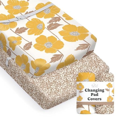 Baby Changing Pad Cover 2-Pack for Girls (Poppy Fields) - Premium Fitted Sheets Baby Diaper Changing Table Cover - Buttery Soft Cotton Blend