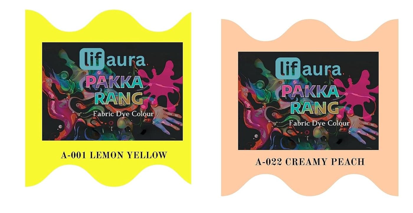 Prokart Lifaura PakkaRang Combo Fabric Permanent Dye Color Kit Pack of 6 Sachets 5g Each 30g Pack with 30g DyfixerShadeA001 Lemon Yellow01 Peach22 Each Color 3 sachets