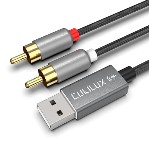 Cubilux USB to RCA Audio Cable with 384KHz/24-bit DAC, USB A Male to 2 Male RCA Stereo AUX Cord, 2RCA Auxilary Cable for Laptop, PC, Computer, 6 Feet