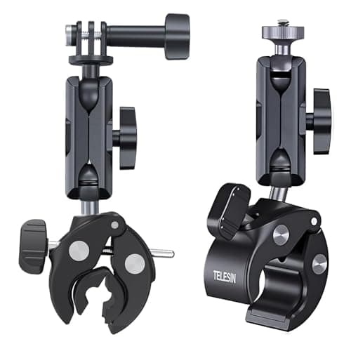 TELESIN Camera Clamp Mount Bike Motorcycle Handlebar Mounts Accessories, 360 Ball Joint Tube Roll Bar Holder Clip for Hero 13 12 11 10 9 8 7/DJI Osmo Nano/Action 5 4 Pro/Insta 360 X5 X4