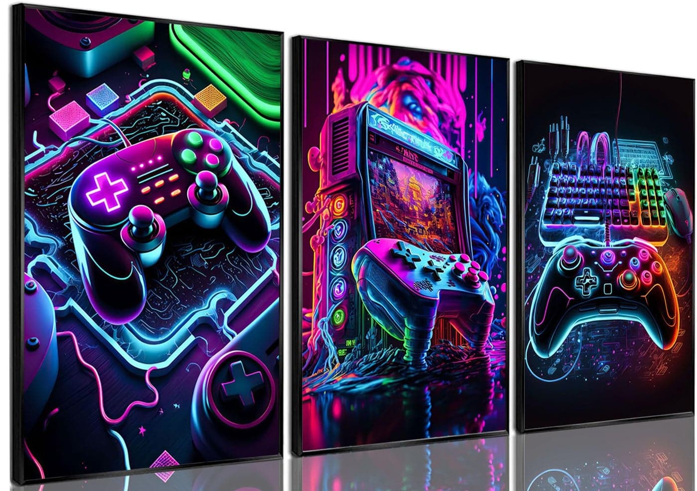 BGFCE Game Room Decor Wall Art Set of 3 - Colorful Neon Video Gaming Theme Canvas Paintings Prints, Gamer Picture Posters for Boys Room Decor 16x24 inch