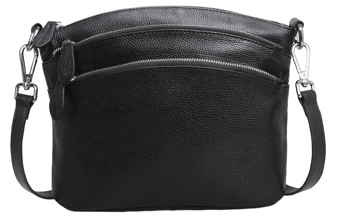 HESHE Small Leather Crossbody Bags for Women Shoulder Bag Black Leather Purse and Handbags Multi Pocketbooks Satchel Ladies Hand Bags Tote Hobo (Black)