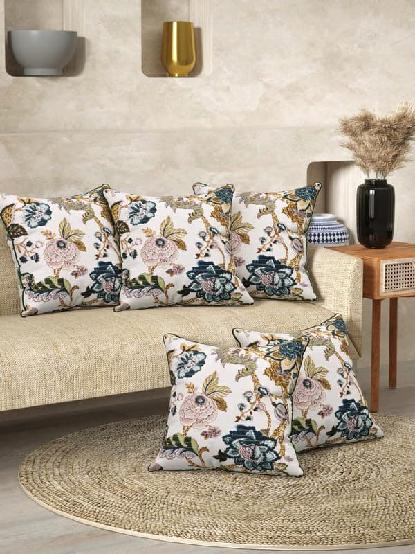 EasyGoods India Premium Cotton Cushion Covers 16x16 Inch | Soft Durable Fabric | Elegant Printed Covers for Sofa & Living Room | Hidden Zipper | Set of 5