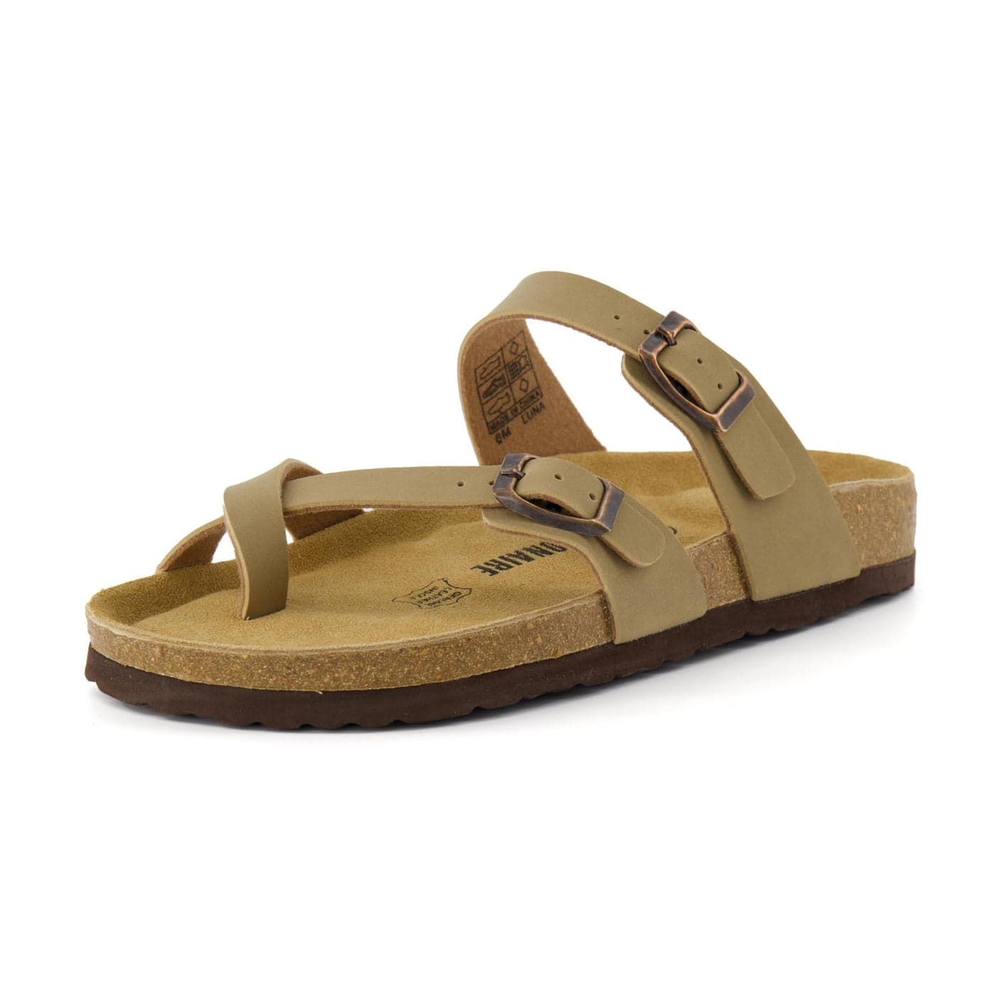 CUSHIONAIRE Luna Cork Footbed Women's Sandals - Comfortable Slip-On Slides with Adjustable Straps & Memory Foam for All-Day Wear | Beach Essential Summer Sandals for Women 2025, TAUPE 7.5