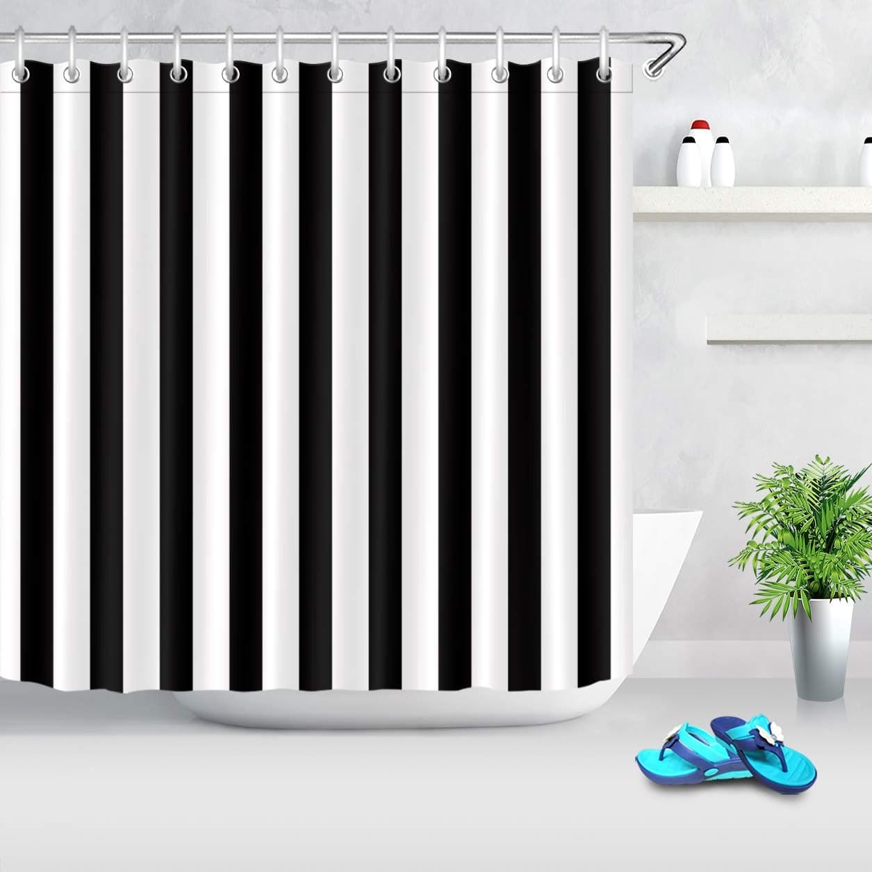 LB Black and White Stripe Shower CurtainBlack and White Shower Curtains for Bathroom72x78 inch Waterproof Polyester FabricConcise Fashion Bathroom DecorHooks Included