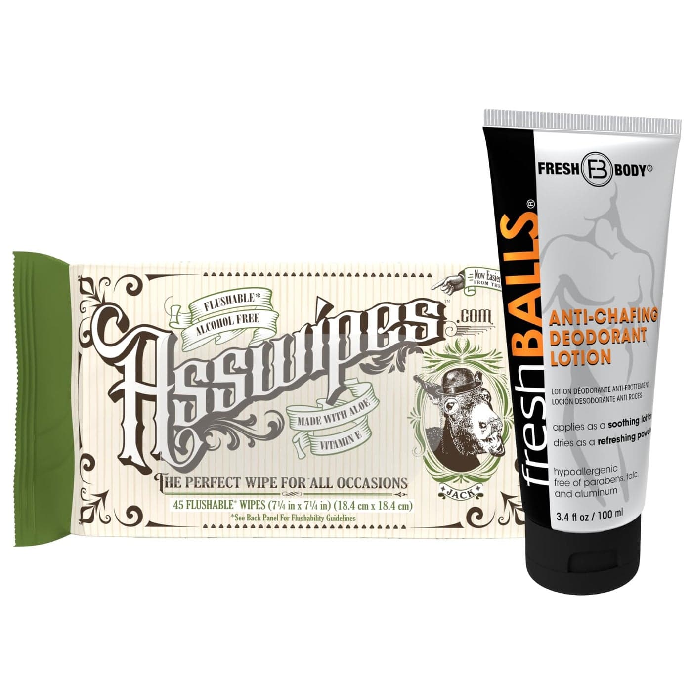 Fresh Body FB BALLS & Asswipes Ultimate Pack for Men - Cleaning Hygiene Flushable Wipes with Aloe and Vitamin E - The all over Hygiene Wipe! Alcohol, Paraben and Fragrance FREE for Sensitive Skin
