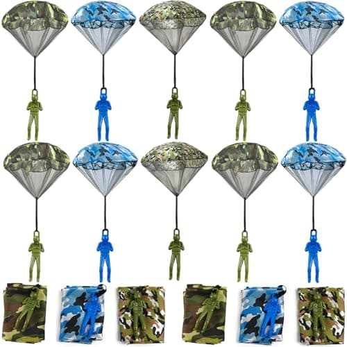 ROYHOO 15PCS Army Camo Parachute Toys for Kids Hand Throwing Outdoor Games Army Men Action Figures Tangle Free Throwing Parachute Outside Toys Gifts for Kid Ages 316