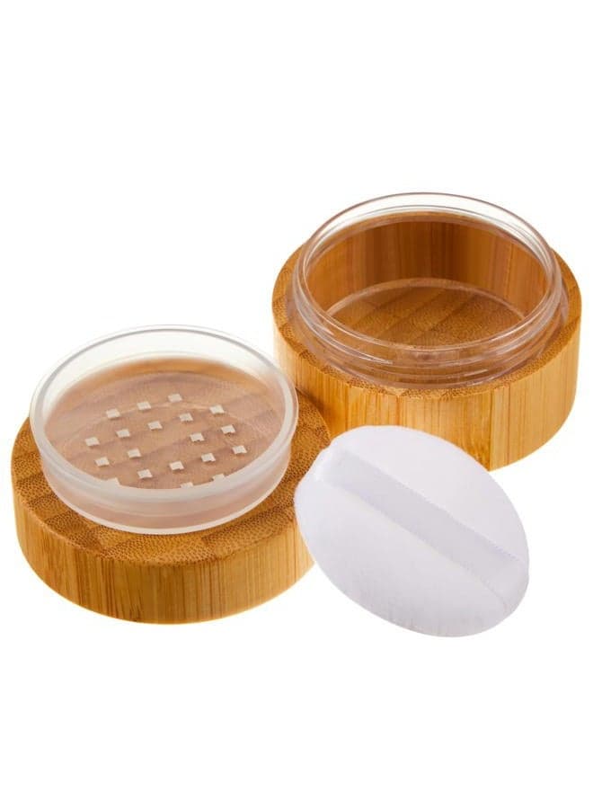 20 ml Bamboo Loose Powder Puff and Container Empty Dusting Powder Jar for Body Face Makeup Travel Box Compact Case Holder with Sifter Lids and Puff