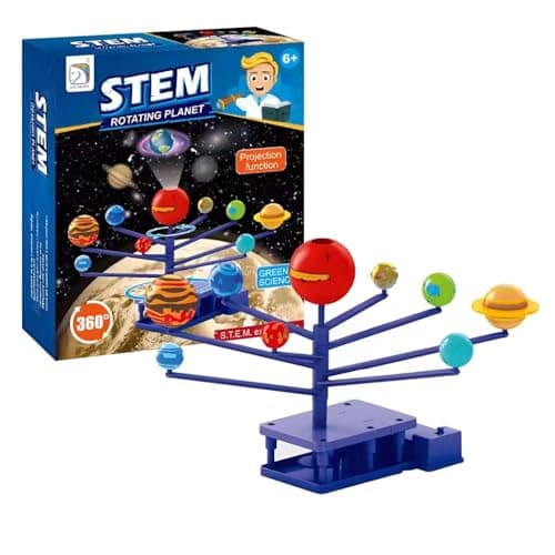 DIY Solar System Kit Science Education Toy – 360° Rotating 3D Planet Model with Laser Projector, Planetarium STEM Learning Kit for Kids 8+, Educational Astronomy Space Toy Birthday Gift Boys Girls
