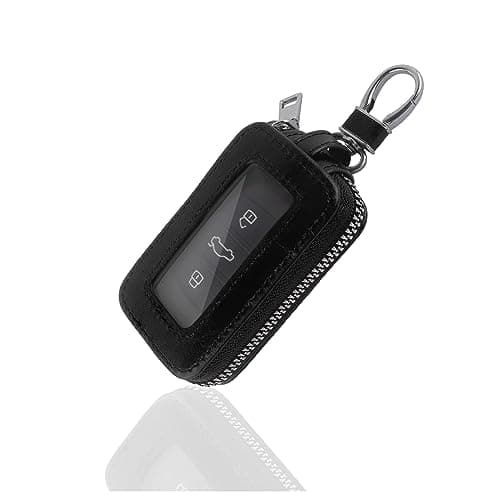 Turcee Car Key Fob Cover,Universal Key Fob Case with Keychain & Carabiner,Leather Car Smart Key Fob Holder Fits Remote Key Fob (Black)