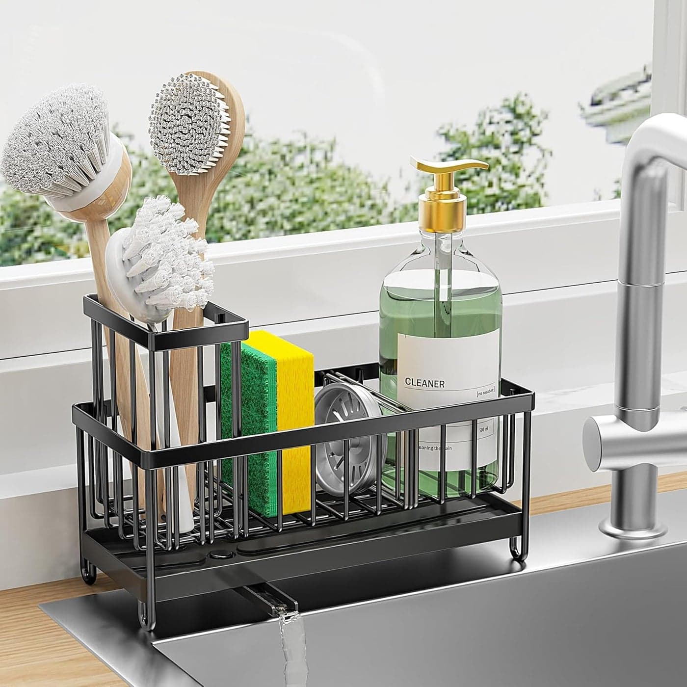 GYANSHOPPE Sink Organizer Caddy Countertop for Kitchen Black Dish Sponge Holders Instant Dry Brush Holders Kitchen Storage Organziation Essentials SHOWER CADDY