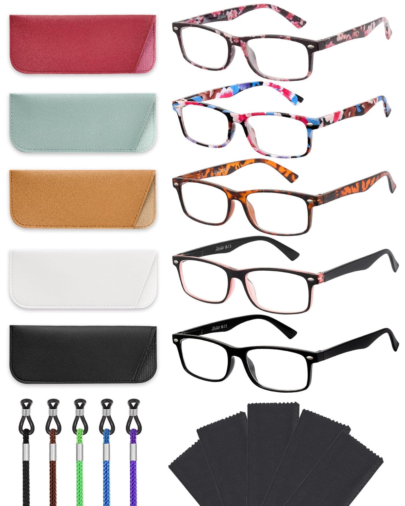 LADEESSE 5Pack Reading Glasses for Women Blue Light Blocking Readers for Computer Eye Strain AntiGlare Men Womens Reader EyeglassesW Spring Hinge Bluelight Glass for Woman Eyes Protection150
