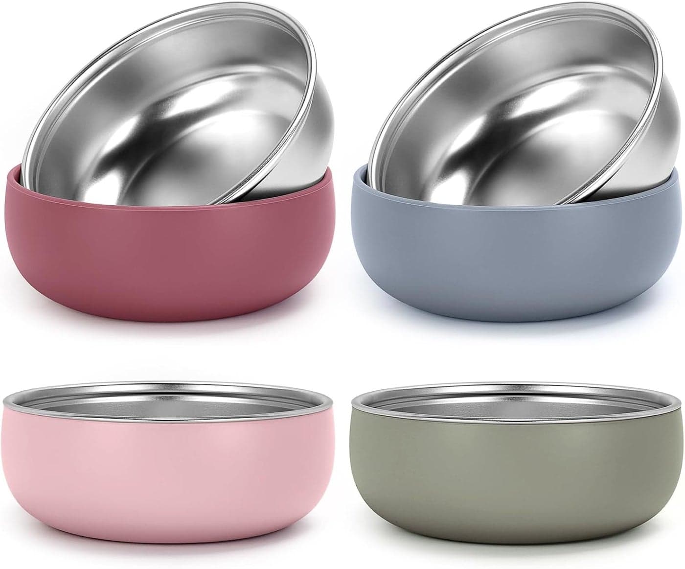 ShineMe 4 pack Baby Bowls 5 Inches Wide Stainless Steel Bowls for Kids with Removable Colorful Silicone Sleeve Unbreakable Toddler Bowls for Soup Cereal Yogurt Snacks
