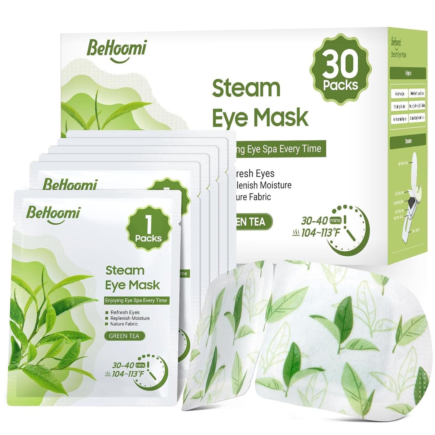 30Packs Steam Eye Mask Heated Eye Mask Warm Compress for Eyes Self Heating Disposable Eye Masks for Home Sleep Spa Travel Essentials Relaxation Gifts Stocking Stuffers Green Tea