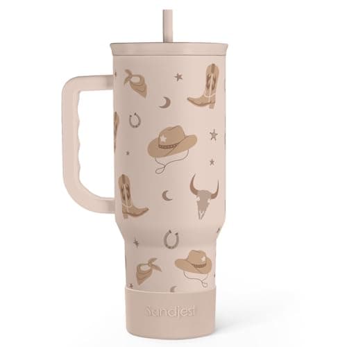 Cowgirl Tumbler 40oz for Women Girls – Stainless Steel Travel Coffee Mug Cup with Handle and Straw, Gift for Birthday Christmas