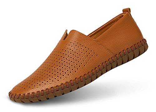 Men's Genuine Leather Loafer Shoes Slip On Soft Walking Shoes Perforated Driving Shoes,Holing Brown,40EU=8 M US