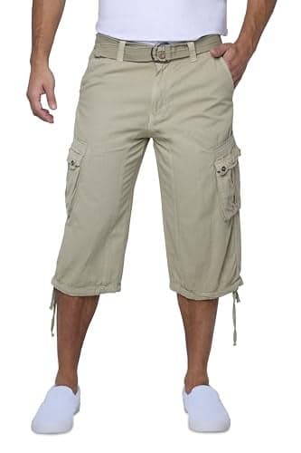 X RAY Men's Belted Long Cargo Shorts for Men, Below Knee Length Mens Cargo Shorts, 3/4 Pants (Big and Tall Shorts for Men) Stone 38