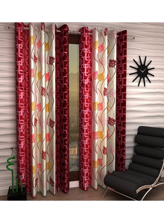 Milan Art Deco Trop Colour Polysilk Curtain Set of 2pc Window 4ft x 5ft Maroon