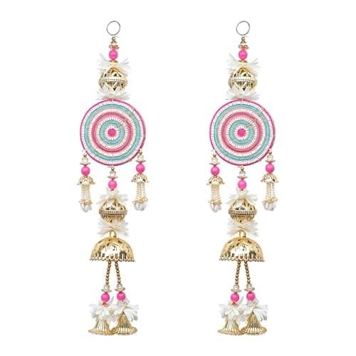 Set of 2 Door Hanging Made up of Round Gota work Wooden Rose Flower String for Home Wall Temple Door Bedroom Room Décor Indian Traditional Festival hanging New Year Decoration(Size:-17")(Multicolor)