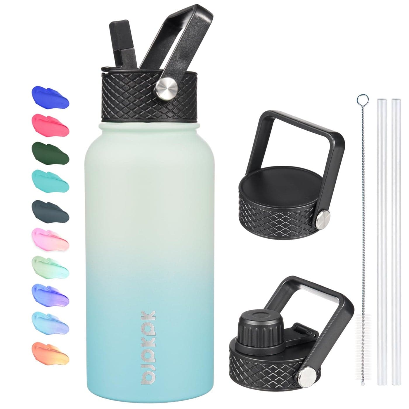 BJPKPK Insulated Water Bottles with Straw Lid 27oz Stainless Steel Water Bottle with 3 Lids Leak Proof BPA Free Metal Thermos Mugs Tumblers Keep Cold Hot Mint