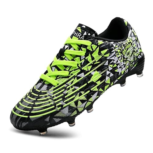 OKPHRA Kids Soccer Cleats Boys Girls Trainning Football Shoes for Little/Big Kid Outdoor Indoor Firm Ground Athletic Turf Lace up Green 30