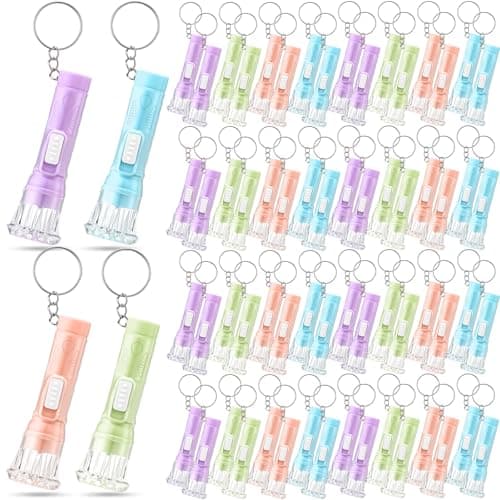 Jexine 100 Pcs Mini Flashlight Keychain Bulk Torch Keyring Flashlights LED Small Keychain Light Hiking Camping Christmas Party Favors(Macron)