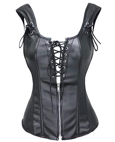 bslingerie Womens Black Faux Leahter Wetlook Bustier Corset (L, Black (Overbust))