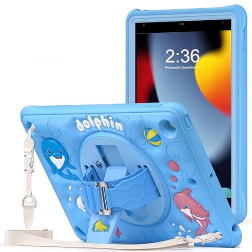 ProElite Cover for Apple iPad 10.2 inch Case Cover, Tough Bubble Kids case Cover for Apple iPad 10.2" 9th/8th/7th Gen with Rotating Kickstand & Shoulder Strap, Blue
