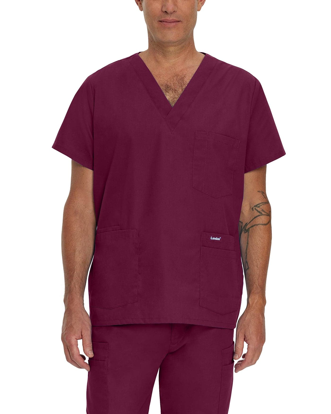 Landau Essentials Relaxed Fit 5-Pocket V-Neck Scrub Top for Men 7489