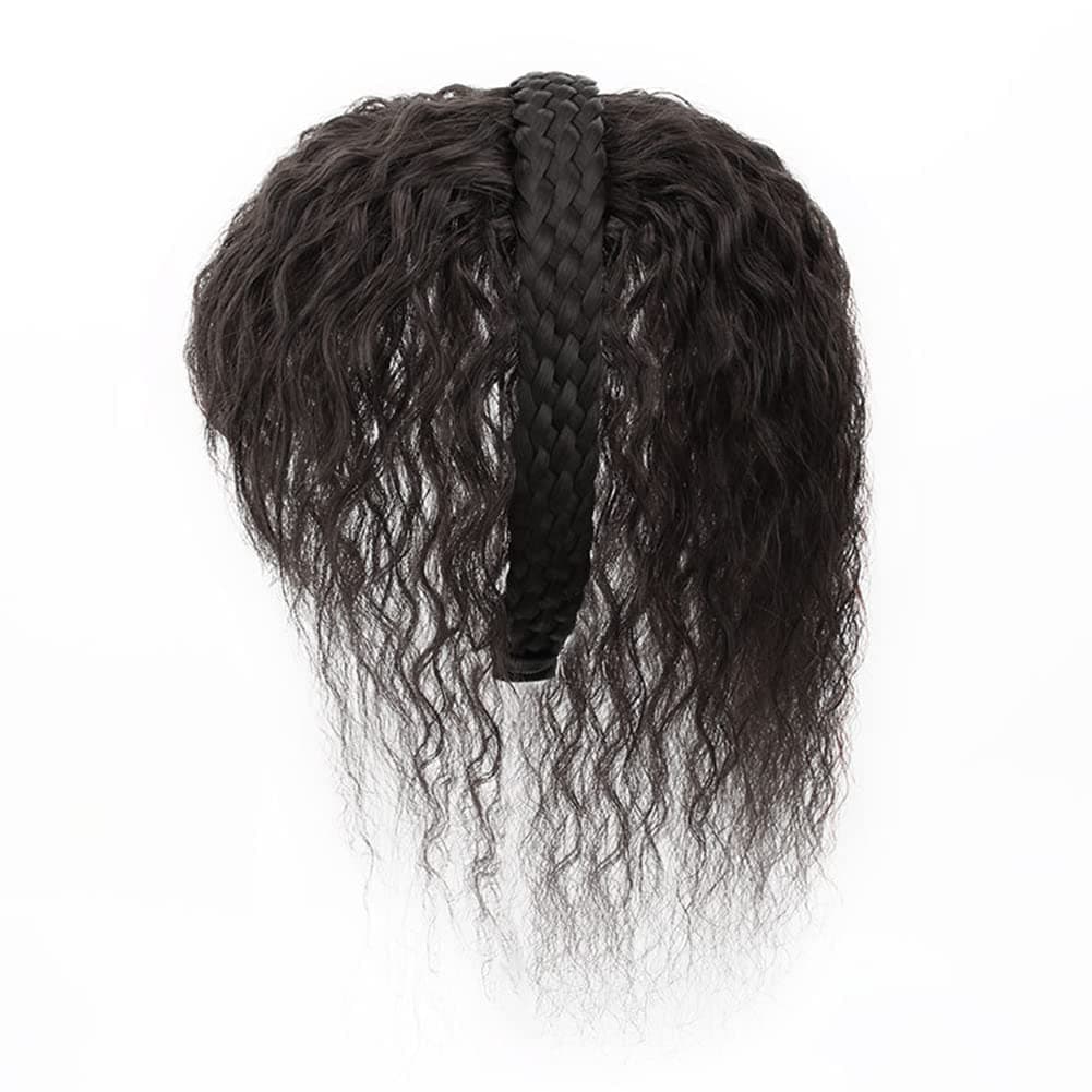 Women 10 Twist Braid Headband Straight Hairpieces Human Hair Clip In Topper Hair Extensions With Bangs Natural Black Curly Natural Black