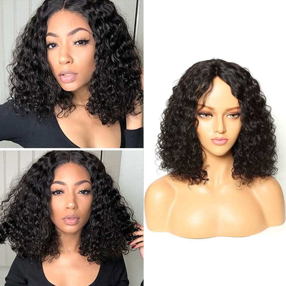 Amberhair Kinkys Curly Human Hair Wig Brazilian Virgin Hair 150% Density Glueless Lace Wigs For Women Natural Black (12inch, Middle Part)