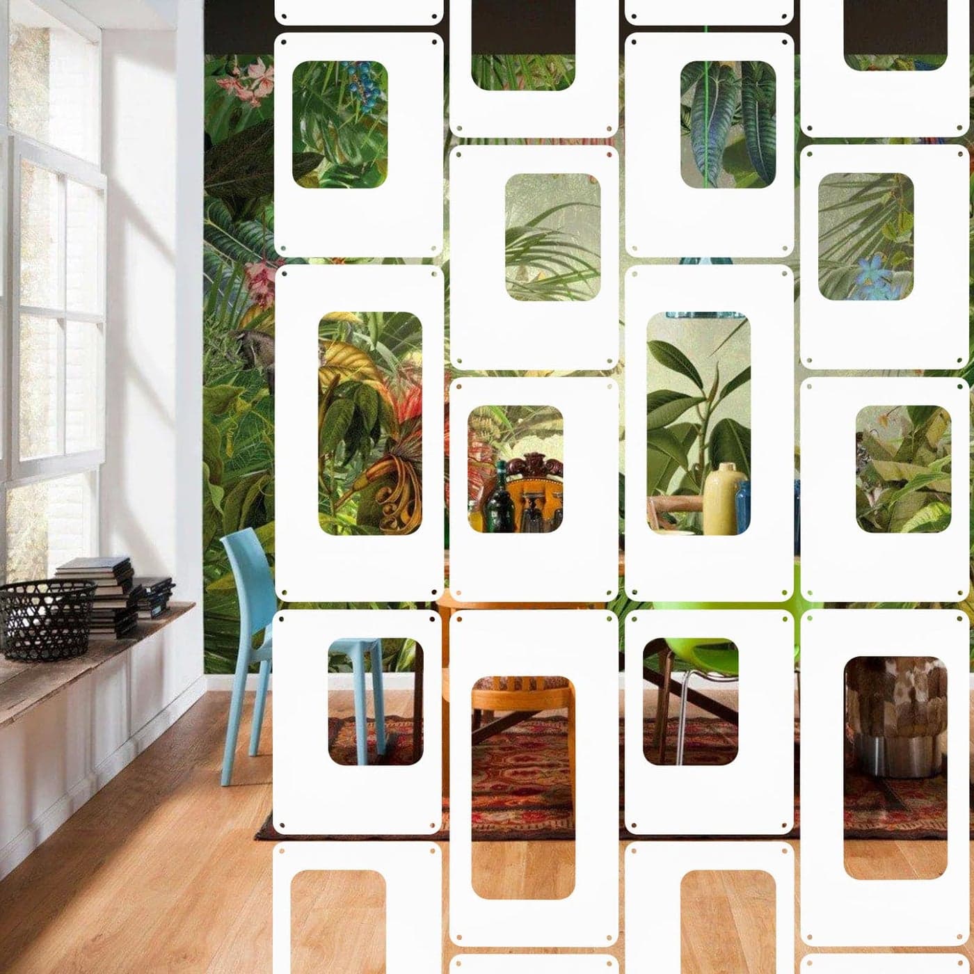 ANMINY 12 PCS Hanging Room Divider Decorative Thick Wall Privacy Screen Panels Set Modern Geometric Pattern Hollow Out Design for Bedroom Living Dining Room Kitchen Office Restaurant Decor White