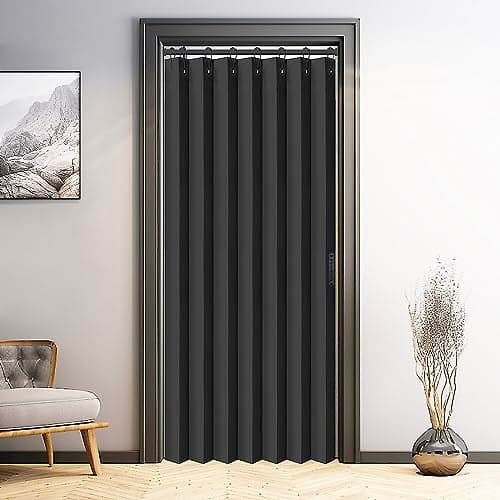 Vatge Closet Door Curtain Room Divider Drapes, Pleated Folding Style Curtains for Doorways Curtain for Bedroom Without Door,1 Panel with Tieback, W39 x L78, Black