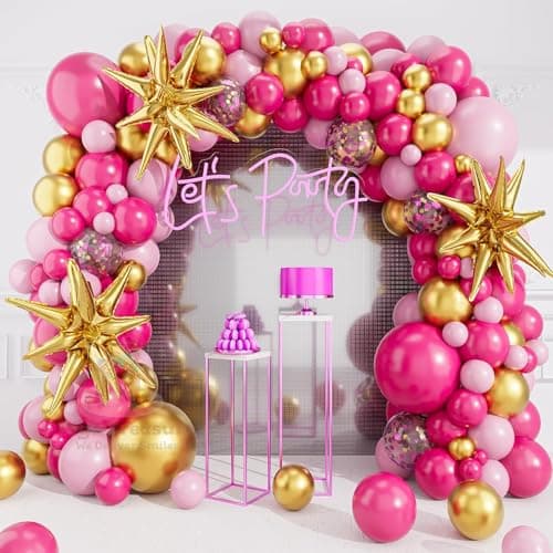 Toys Treasure We Deliver Smiles 140pcs Pink Gold Balloon Arch Kit - Confetti Latex & Golden Star Foil Balloons for Birthday Anniversary Party Decorations