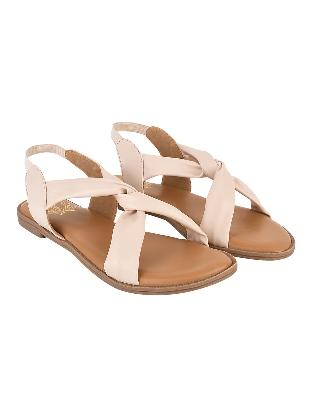 Shoetopia Cross Strap Cream Flat Sandals For Women & Girls /UK7