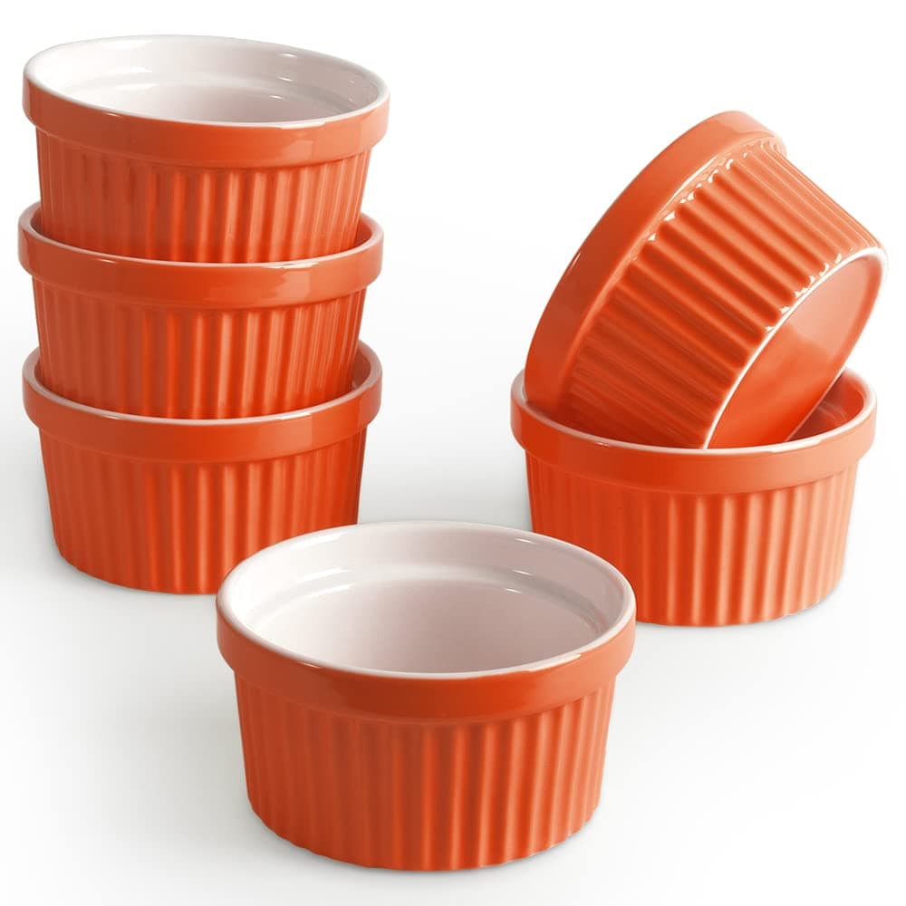 homEdge Porcelain Ramekins Set 240 ml 8 Fl Ounces Ice Cream Bowl Creme Brle Ramekins Souffl Cup for Baking Set of 6 Orange