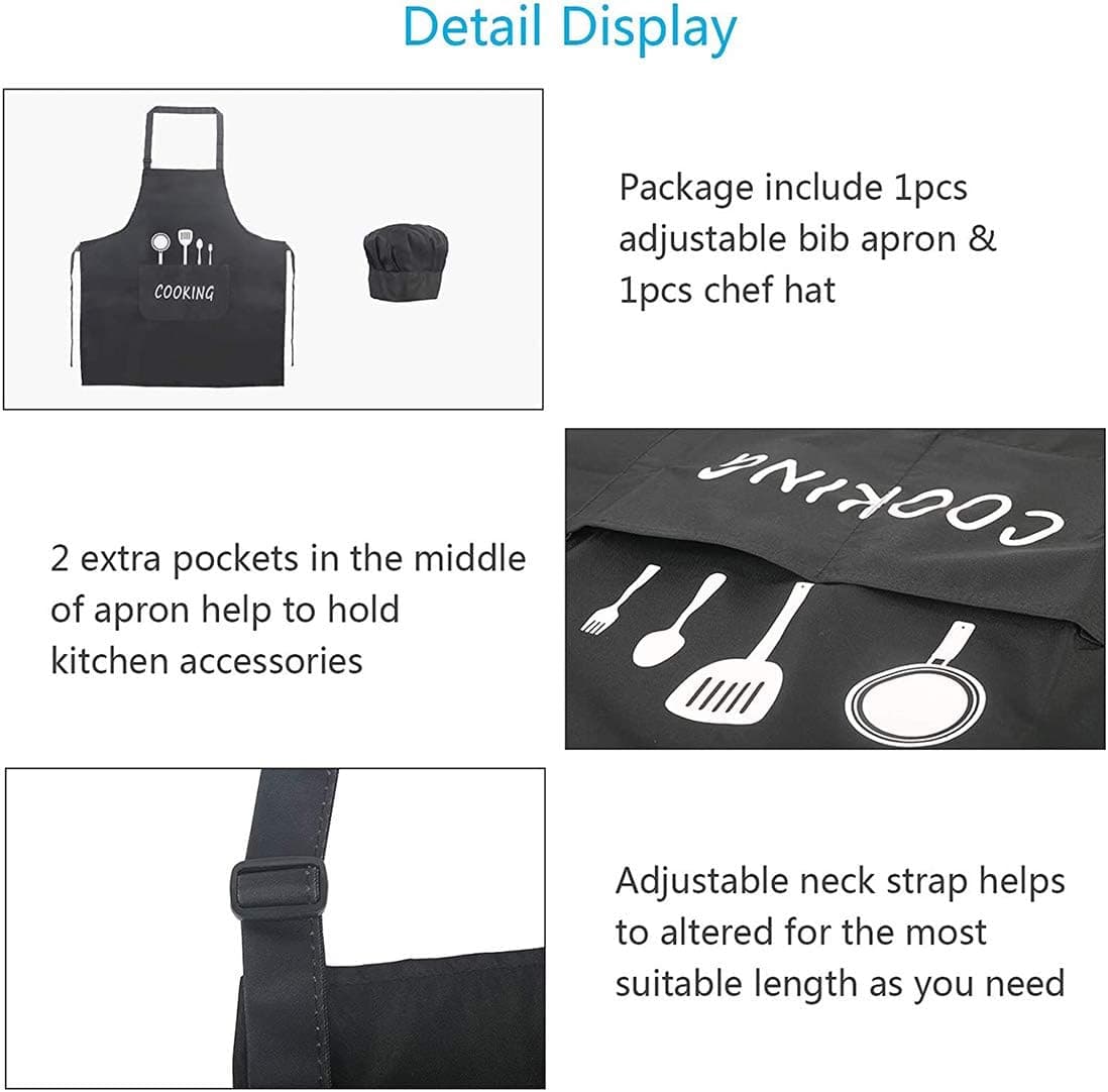 Waterproof Adjustable Aprons for Men u0026 Women with 2 Pockets - Adorable Kitchen Cooking u0026 BBQ Aprons, Oil Proof u0026 Waterdrop Resistant (Black, Pack of 2)