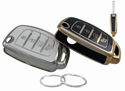 REPROTECTING TPU Key Fob Cover Compatible with Hyundai Santa Fe Sport Sonata Tucson Suitable for Buttons with Ejectflipfold Buttons BlackSilverWhite 4 Button Folding Key