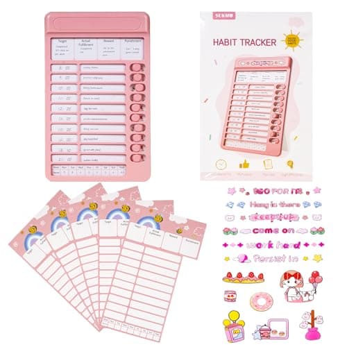 WISHKEY Habit Tracker Daily Planner For Kids And Adult Chore Chart Plastic Checklist Board 15 Detachable Cardstock to Do List Planner Checklist Task Planning Board for Kids and Adults (Pink)